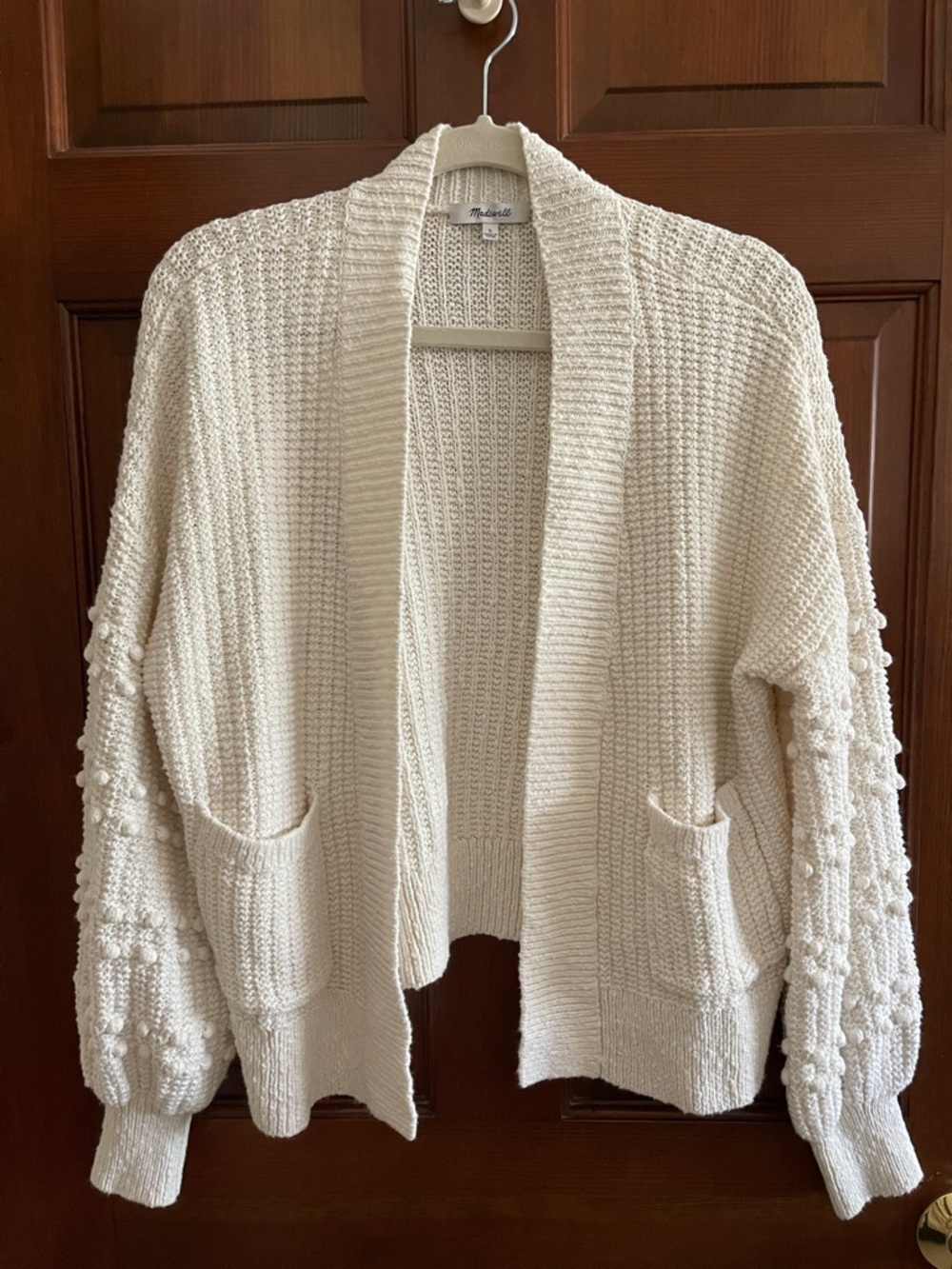 Madewell Cream Pom-Pom Sleeve Open Cardigan